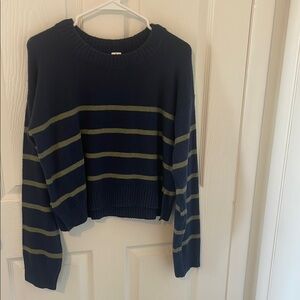Navy and Olive Striped Women's Sweater